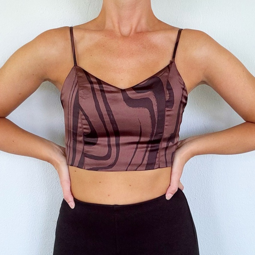 House of Harlow 1960 brown black satin tiger stripe print crop top size XS